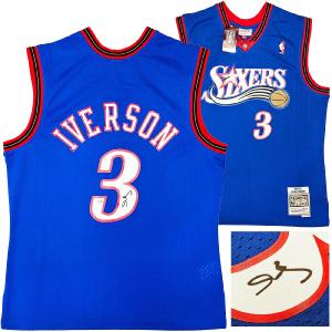 76ERS ALLEN IVERSON AUTOGRAPHED BLUE AUTHENTIC M&N 1999-00 HWC JERSEY L BECKETT Outlet Extremely