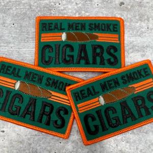 Cigar Lovers,"Real Men Smoke Cigars" 1-pc, Smokers Gift, Cool Embroidered Patch, Green & Orange, Size 3"x2" Iron-on, Patches for Men Buy Cheap Cheapest
