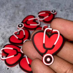 1-pc "Stethoscope" w/ Red Heart, Shoe Charm, Medical Charm; Nurse, Tech, Dr Charms for Crocs; Charm for Shoes & Bracelets, Healthcare Charms Outlet Fashionable