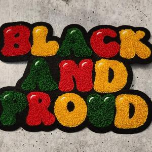 Empowerment Patch, 1-pc, CHENILLE "Black & Proud" Varsity Iron-On Patch; Size 6"x3", Patch for Clothing, Hats, Crocs, Bags, and More With Paypal