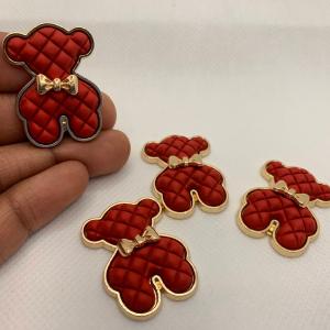 Exclusive, RED "Bear" Tufted w/Gold Bow Charm, 1-pc Flatback Charm for CR O CS, Phone Cases, Sunglasses, Decor, and More! Size 2" Free Shipping Inexpensive
