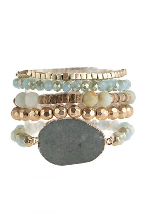 Amazonite Mixed Beads With Stone Charm Bracelet - Pack of 6 Amazon Sale Online