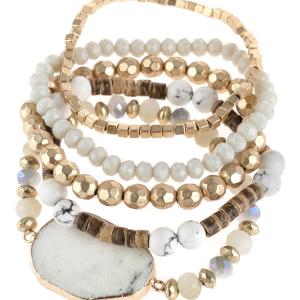 White Mixed Beads With Stone Charm Bracelet - Pack of 6 Cheap Pice