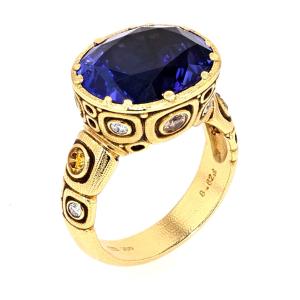 18K "Little Windows" Tanzanite, Sapphire & Diamond Ring - R-108DC With Mastercard Cheap Pice