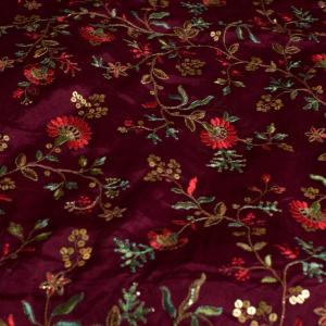 BURGUNDY EMBROIDERED SILK B32-49 Discount Best Seller