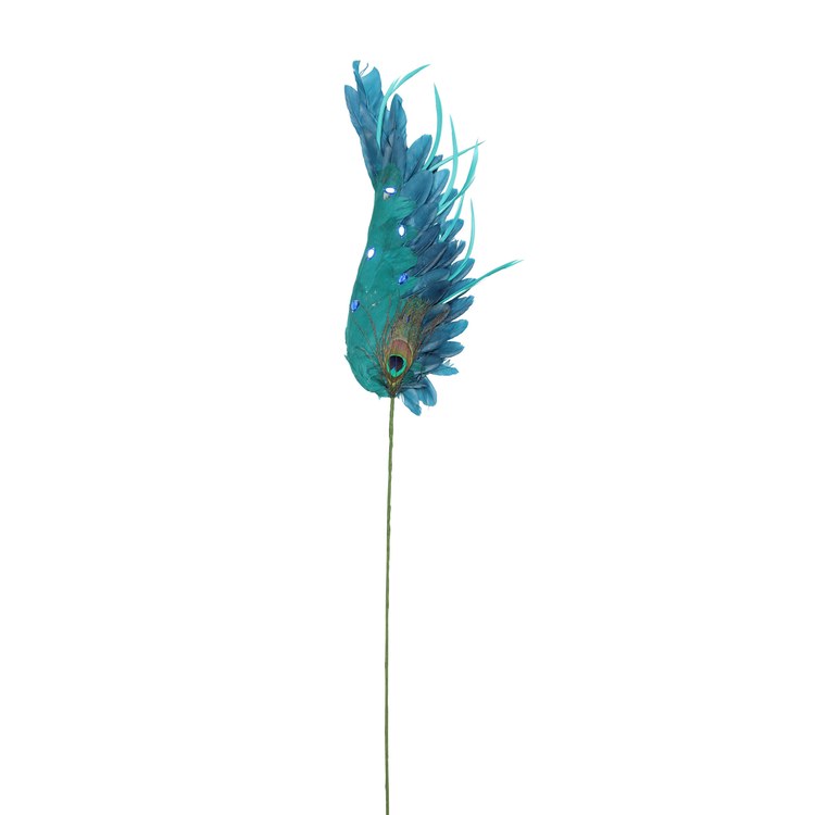 27.5" Blue and Green Peacock Feather Decorative Spray With Paypal Online
