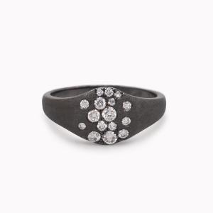 Black Gold Diamond Galaxy Signet Ring Sale Authentic