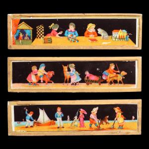 Group of 3 High Quality Magic Lantern Slides, Scenes of Children Playing - Late 1800s Low Pice