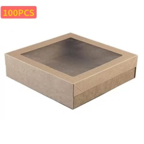 100PCS 225x225x80mm  Cardboard Small Square Food Catering Tray With Brown Window Lid Grazing Box Buy Cheap Many Kinds Of