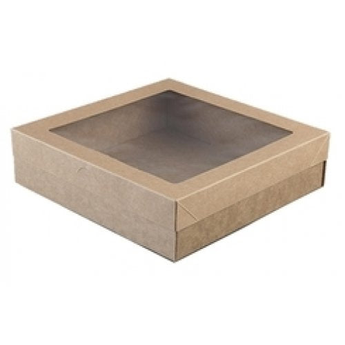 1PC  225x225x80mm  Cardboard Small Square Food Catering Tray With Brown Window Lid Grazing /Hamper  Box Best Pices Online