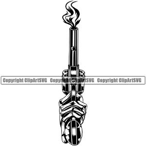 Hand Skull Skeleton Gun Design Element Finger Gesture Position Hold Holding Grabbing Object Cartoon Character Mascot Creation Create Art Artwork Creator Business Company Logo Clipart SVG Clearance Classic