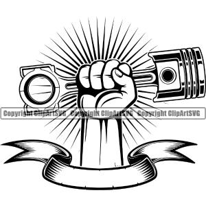 Hand Holding Piston Sun Rise Vector Design Element Mechanic Engine Auto Repair Automotive Service Car Truck Motorcycle Technician Shop Vehicle Maintenance Company Business Logo Clipart SVG Buy Cheap Release Dates
