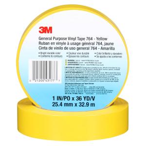 3M General Purpose Vinyl Tape 764, Yellow, 1 in x 36 yd, 5 mil, 36 Roll/Case Outlet Factory Outlet