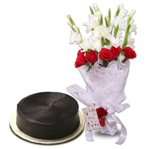Celebration Bouquet & Chocolate Fudge Cake 2 lbs Supply Online