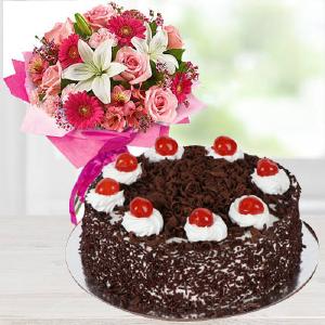 Black Forest Cake 1 Lbs & Flower Bouquet Outlet Visit
