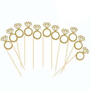 50 Pack Cupcake Toppers Gold Glitter Mini Diamond Ring Cakes Toppers for Marriage Engagement Anniversary Birthday Valentines Party Cake Decor Outlet Huge Surprise