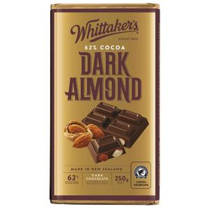 Whittakers Chocolate Block 62% Dark Almond 250g Clearance Classic