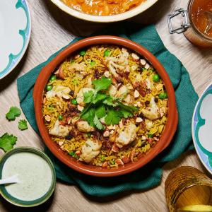 Pilaf rice with roast cauliflower and raita Pices Cheap Pice