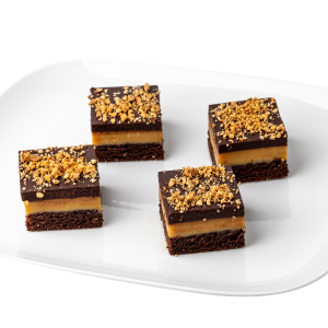LITTLE SECRETS BAKEHOUSE CHOCOLATE, SALTED CARAMEL & HAZELNUT SLICE - GLUTEN FREE (BOX OF 6) Choice For Sale