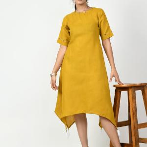 Women's Mustard A-Line Solid Kurta - Myshka Reliable Online