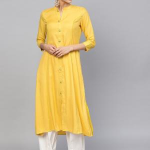 Women's  Mustard Yellow Solid A-Line Kurta - AKS Sale Geniue Stockist