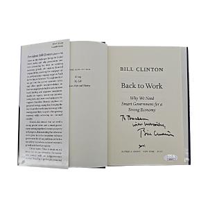 Bill Clinton 42nd President Autographed Signed Inscribed Back To Work Book (JSA COA #AZ52716) Buy Cheap Inexpensive