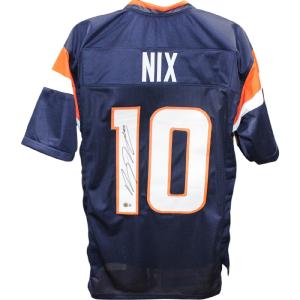 Bo Nix Autographed/Signed Pro Style sz XL Blue Jersey Beckett Witness 49626 Best Wholesale