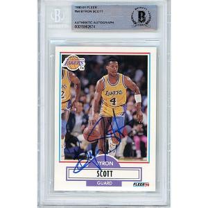 Byron Scott Los Angeles Lakers Signed 1990 Fleer Basketball Card Beckett Auth Auto Slab Low Cost Cheap Pice