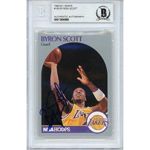 Byron Scott Signed Los Angeles Lakers 1990-91 NBA Hoops Basketball Card Beckett Slab Hot Sale
