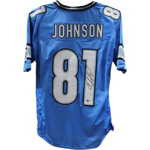 Calvin Johnson Autographed/Signed Pro Style XL Blue Jersey Beckett 44026 Supply Online