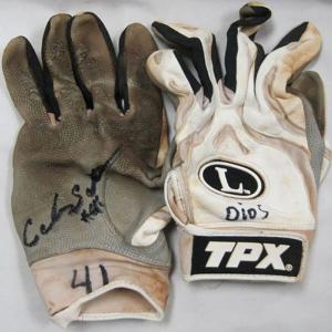 Carlos Santana Signed Cleveland Indians 2009 Game Used Grey/White Batting Gloves Clearance Supply