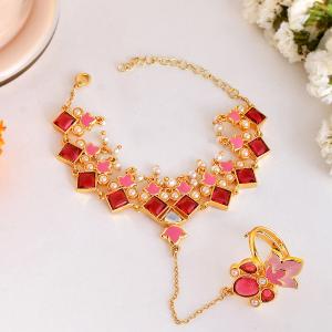 Women's Forever More Pink Stones And Pearls Enamelled Floral Hath Phool - Voylla Discount How Much