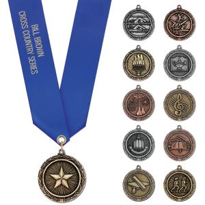 1-1/2" Custom MX Award Medal With Satin Neck Ribbon Clearance Fast Delivery