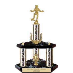 15" Custom 3 Column Black Base Award Trophy With Wreath & Figurine Reliable Sale Online