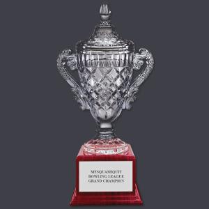 15-1/2" Custom Engraved Optical Crystal Award With Rosewood Base Cheap Visa Payment