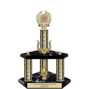 15" Custom 3 Column Black Base Award Trophy With Wreath & Insert Top Free Shipping Order