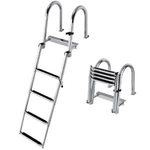 4-Step Boat Ladder, Folding Telescoping Pontoon Ladder with Pedal Handrail for Boat Yacht Dock The Best Store To Get
