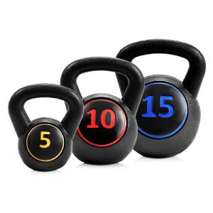3 Pieces Kettlebell Set, 5, 10, 15 lbs HDPE Coated Concrete Fitness Kettle Bells Sale Free Shipping