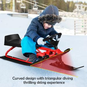 - Kids Snow Sled with Steering Wheel and Double Brakes Pull Rope-Red Sale Comfortable