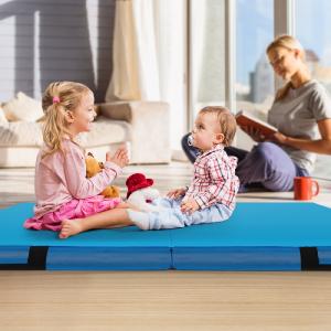 4  x 4  x 4  -  4ft x 4ft x 4in Bi-Folding Gymnastic Tumbling Mat with Handles and Cover-Blue Free Shipping 100% Guaranteed