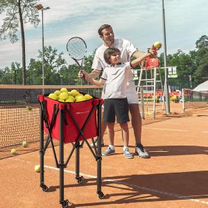 - Lightweight Foldable Tennis Ball Teaching Cart with Wheels and Removable Bag-Red Genuine For Sale