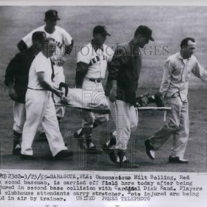 1955 Press Photo Boston Red Sox Second Baseman Milt Bolling Carried Off Field Cheap Footlocker