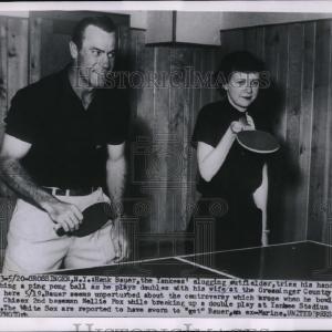 1955 Press Photo New York Yankee outfielder Hank Bauer plays ping pong with wife Cheap Pice Discount Authentic