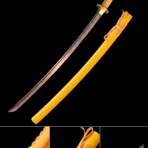 Yellow Katana,Handmade Golden Color Treated Engraving Iron Tsuba Katana New Arrival For Sale