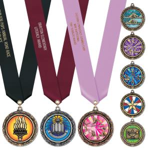 2-1/4" Custom LXC Color Fill Award Medal With Satin Neck Ribbon Very Cheap Sale Online
