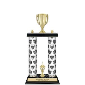 15" Custom 2 Column Trophy with Trim and Black Marble Base Clearance Original