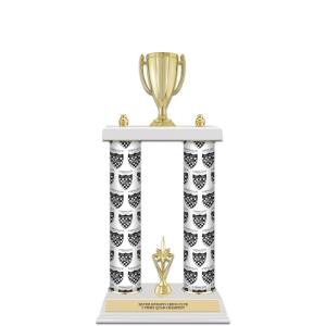 15" Custom 2 Column Trophy with Trim and White Marble Base Cheap Online Store Manchester