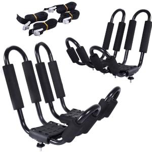 2 Pairs Kayak Roof Rack, Universal Kayak Carrier J-Bar Rack with 4 Tie Down Straps Big Discount For Sale