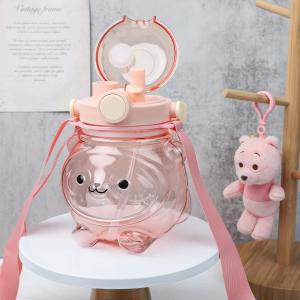Super Cute Summer Cartoon Panda Bear Shaped Dual Drink Straw Water Bottle With Strap Outlet Low Pice Fee Shipping