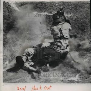 1954 Press Photo Dodgers Don Hoak Out at Home by Braves Del Crandall Baseball Cheap Sale Low Cost